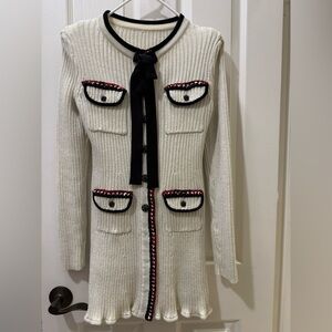 Elegant Cream Knit Dress with Black Accents